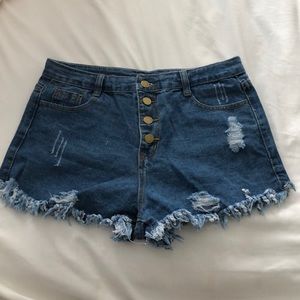 Distressed Fray Denim Shorts
